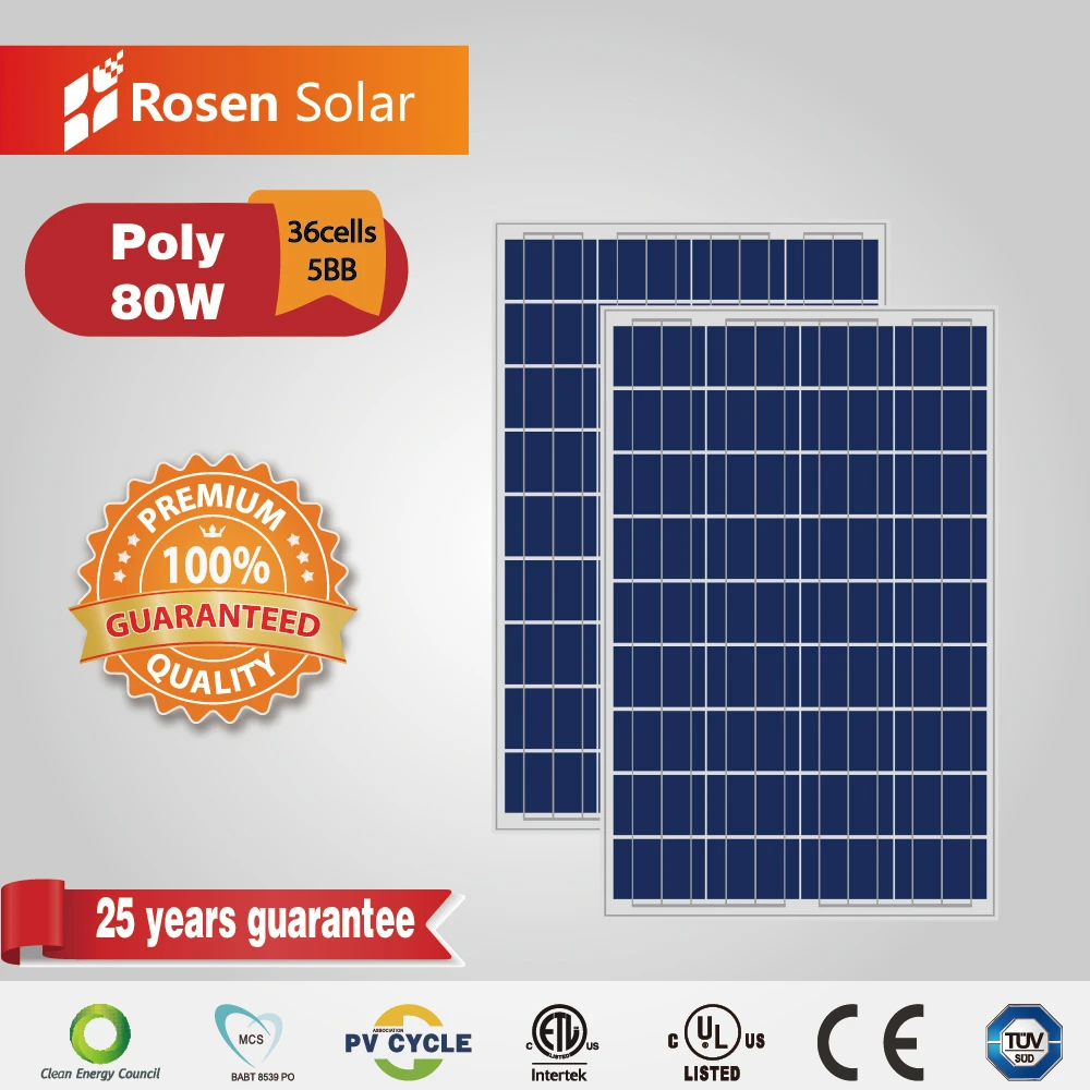 High Efficiency Solar Panel 80watt 36cells Polycrystalline 80W Photovoltaic Cells