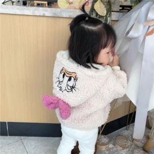 High quality Cheap Price Baby Girls Wear Winter Fleece Thick Coat Cartoon Embroidered Girls Jacket