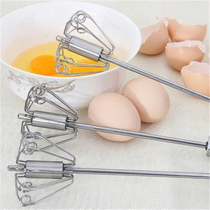 High quality custom logo stainless Steel semiautomatic Stainless Egg Beater with Polished Handle