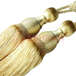 High Quality Handmade Golden Wood Beaded Mylar Tassel With Cord