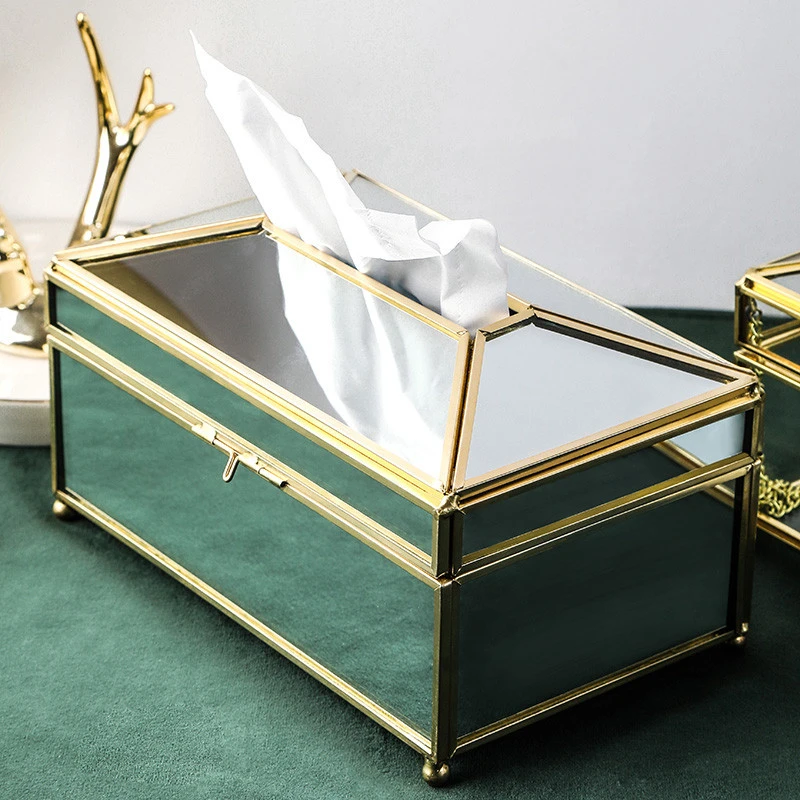 High Quality Wholesale Luxury Golden Napkin Holders Glass Tissue Box