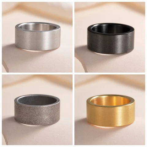 Hiphop 10mm Wide Matte Brushed Titanium Steel Finger Rings For Men Simple Inoxidable Designs Retro Jewelry