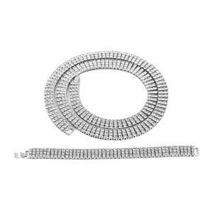 Hiphop 3 row diamond zinc alloy necklace and bracelet
