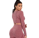 Hollow out design seamless yoga set  breathable crop top and high waist leggings