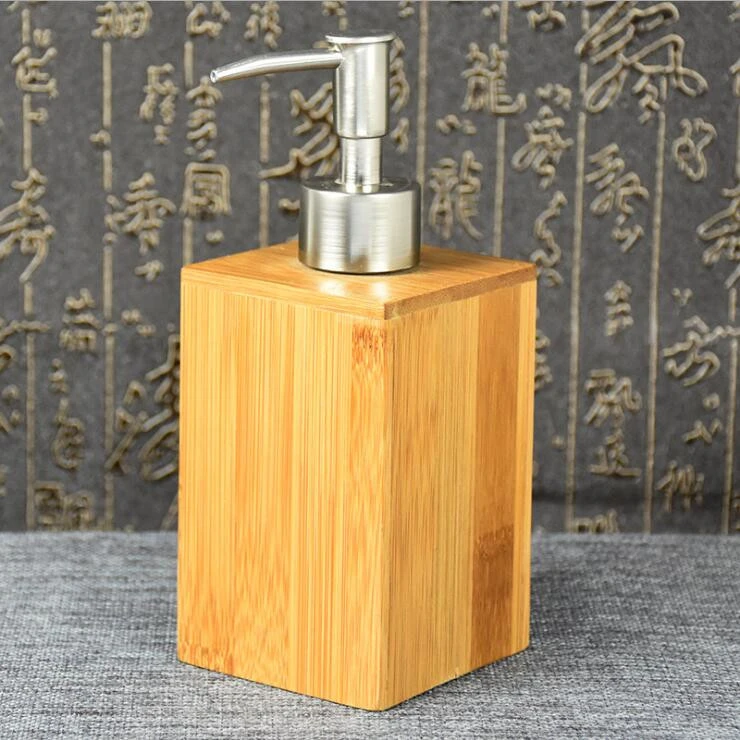 Homedec Bathroom Square Hand Pump Sanitizer Dispenser Liquid Bamboo Soap Dispenser