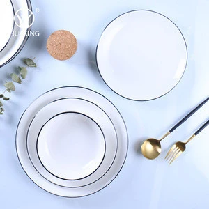Hot dinnerware+sets 16pcs tableware with color lines porcelain dinner plate dinnerware sets for home and hotel