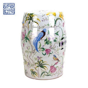 Hot Sale CE ULSAA White Decorative Flower And Birds Pattern Garden Porcelain Stool Drum Ceramic Stool