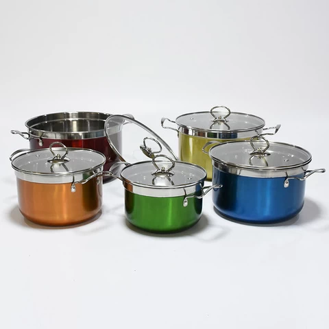 Hot sale stainless steel cooking pot cookware set 5pcs colourful nonstick pot set with steel cover