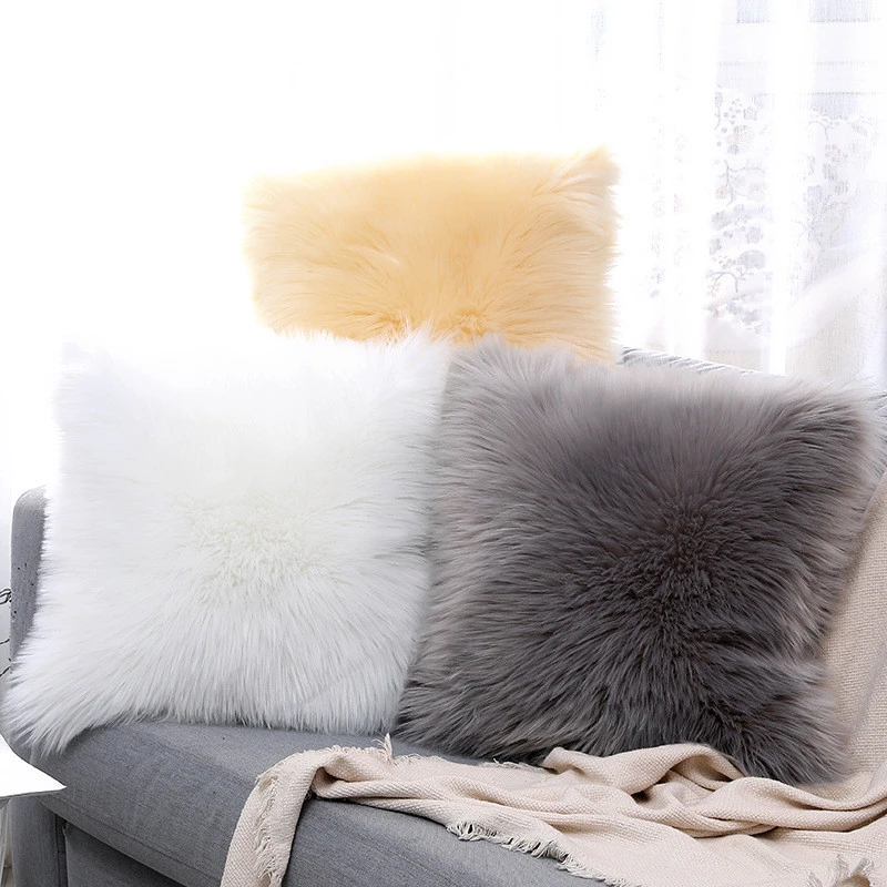 Hot selling  Removable and Washable winter warm solid color Home long wool faux fur cushion