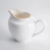 Hotel Luxury White Gold Porcelain Mini Steaming Coffee Milk Ceramic Jug Pitcher Bottle Light Weight With Gold Rim