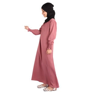 IHJ723 Muslim Dress Girls long sleeve solid color dress islamic clothing