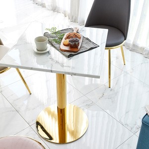 industrial Square high pub bar table gold stainless steel base marble top for dining room Restaurant