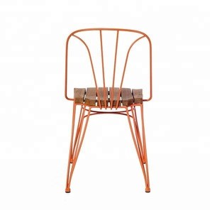 Industrial style stackable wood slat metal base wire chair