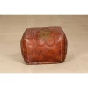 Industrial Style Tan Color Leather Puff Stool / Ottomans