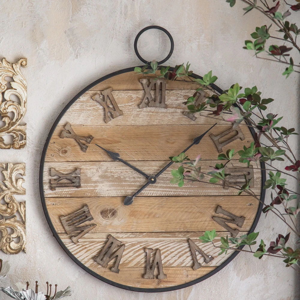 INNOVA customized old decorated home metal wooden antique wall clock