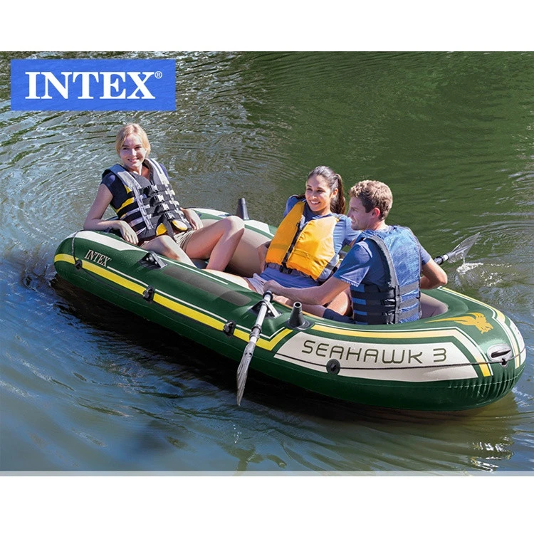 Intex 68380 Seahawk 3 Boat Set Inflatable Rubber Boat with Aluminum Paddle Inflatable Fishing Kayak