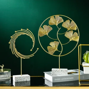 Iron Marble Base Ginkgo Leaf Ornaments TV Cabinet Ornaments Home Accessories Wholesale Metal Crafts Other Home Decor Luxury