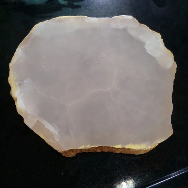 Irregular Round Onyx Coasters Pink Color with Golden Edge Homeware Decoration