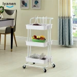 IYANEN 3 tier rolling utility cart with handle Plastic multi-purpose trolley makeup cart organizer craft art cart