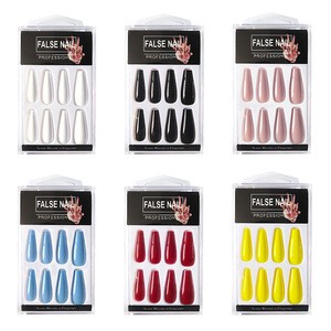 JP003 Press on Long Nails 24pcs Stiletto Artificial Fingernails Pre Glue Ballerina Fake Nails