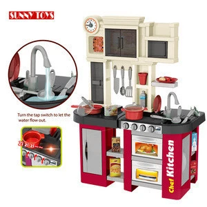 juguete de cocina girls pretend play kitchen toy electric cooking wares run water big kitchen set toys with music light