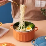 Kitchen Tableware Instant Ramen Bowl with Lid Spoon Cute Stainless Steel Large Capacity Noodle Fruit Salad Soup Set
