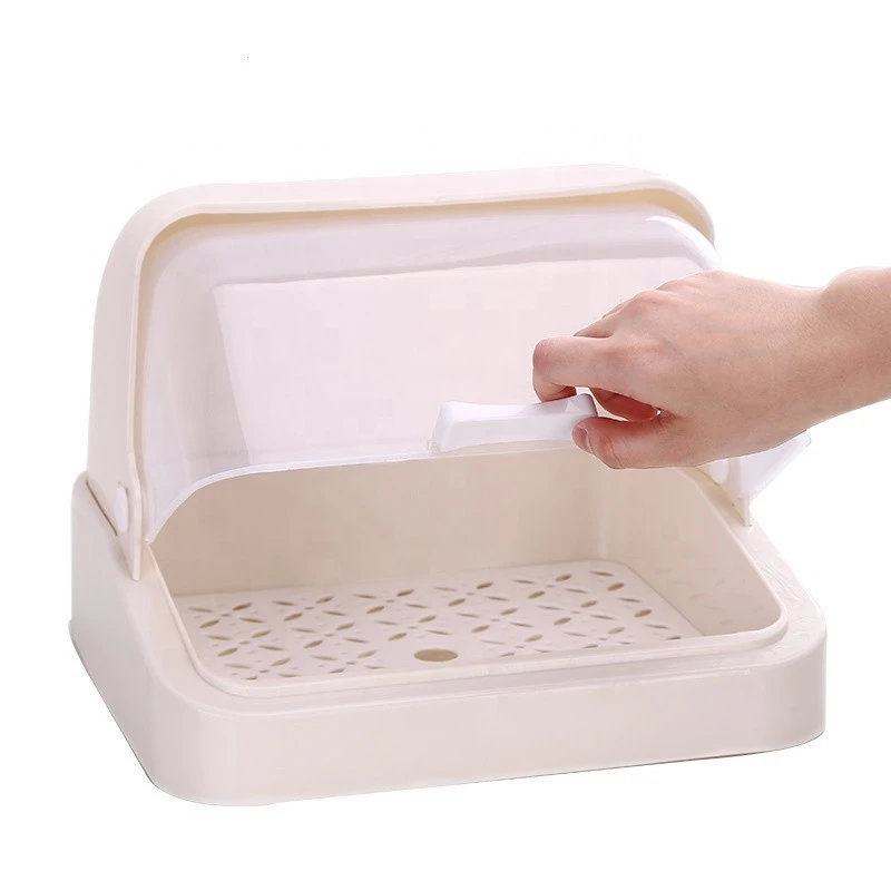 Kitchen Transparent Useful Bread Box Plastic kitchen Dish Drying Drainer Dish Rack with Lid