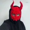 knitted crochet custom distressed  balaclava with skull winter printed bunny ears designer fuzzy tactical skimask  with horns