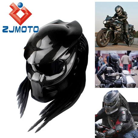 L Size Predators mask carbon fiber neca motorcycle helmet Full face iron man Safety DOT with Helmet storage bag