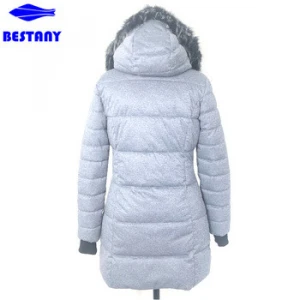 Ladies Padding Long Jacket Detachable Faux Fur Quilted Gray Melange Fabric Womens Coat Winter Wears