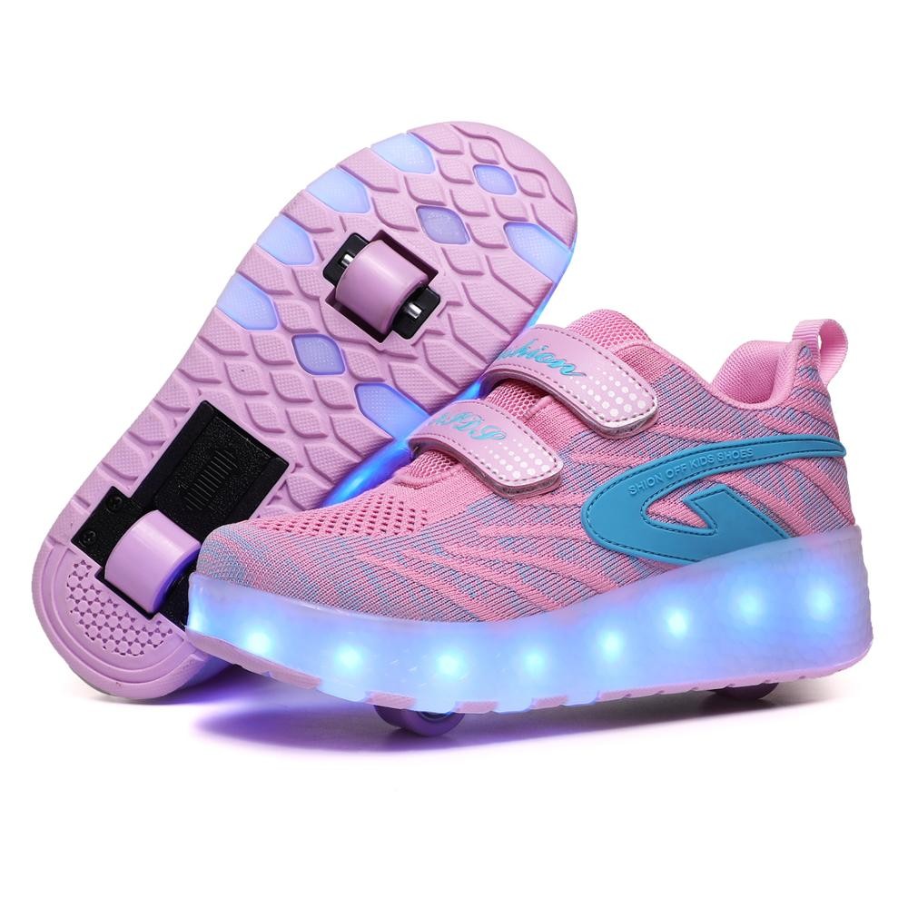LED USB Charging Roller Skate Shoes with Wheel Shoes Light up Roller Shoes Rechargeable Roller Sneakers
