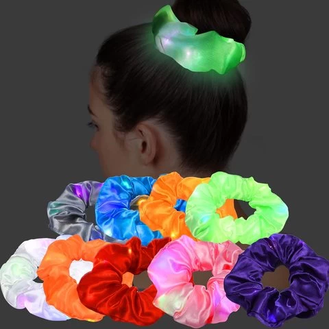 Light Up Hair Scrunchies Satin Silk Flash LED Hair Ties Halloween Christmas PARTY Ponytail Holder for Girls with 3 Light Modes