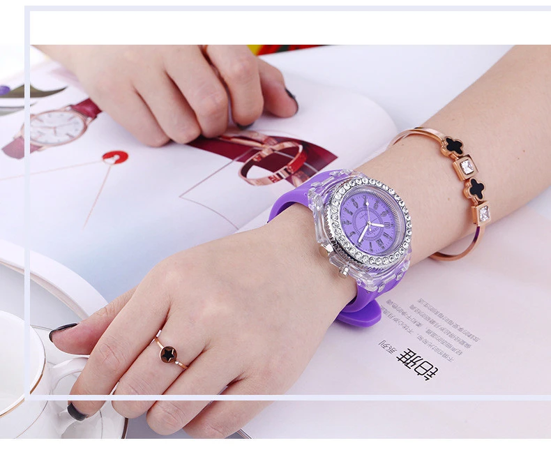Luminous Watch Geneva wristwatch LED digital   waterproof 30m Colorful glow with silicone strap flashing watch