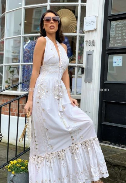 Glamorous Lace Halter Maxi Dress in White