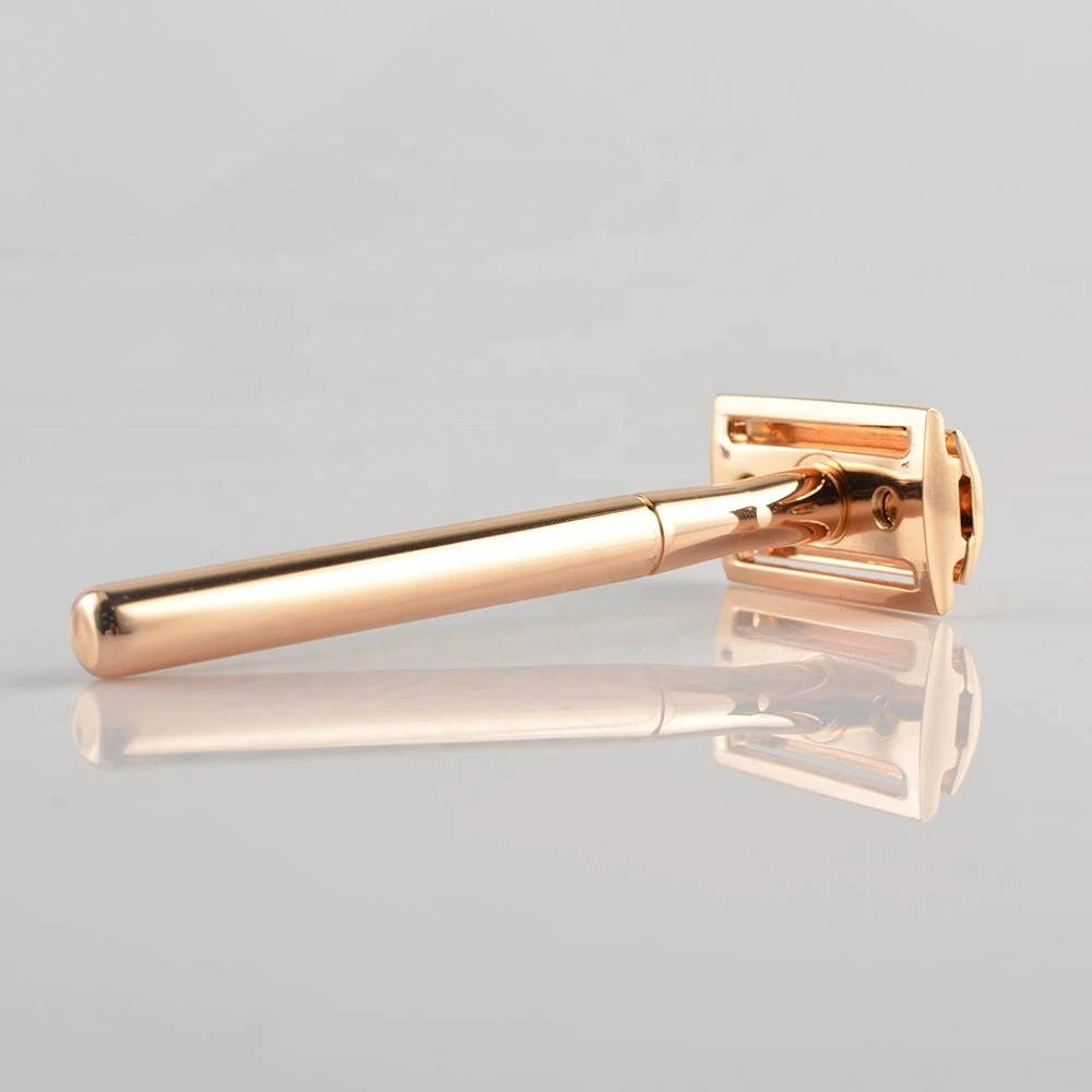 Mans delicacy thin classic  retro rose gold metal  straight brass  shaving double edge safety razor