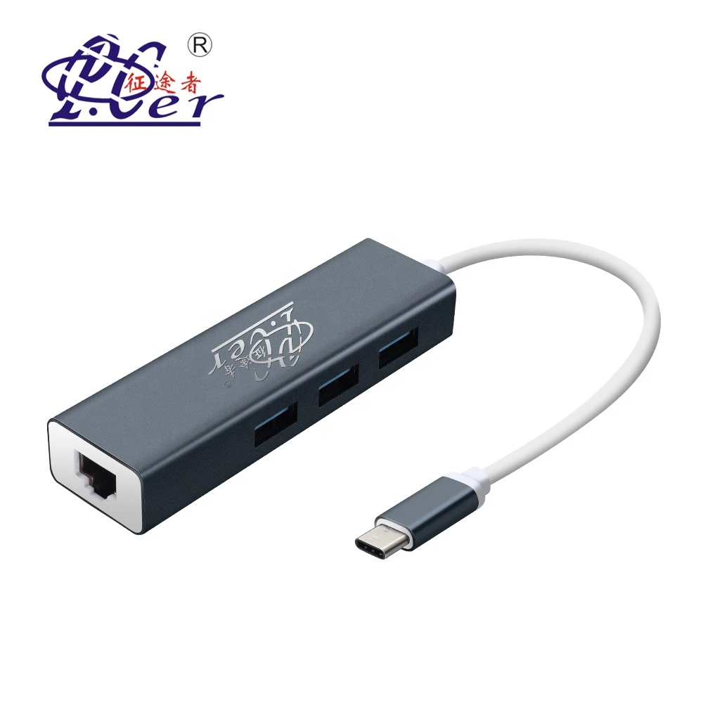 Manufacturer Type-c to USB LAN Converter Adapter 3 Ports USB 3.0  4 IN 1 Type-c LAN USB Hub
