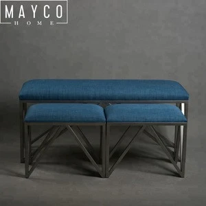 Mayco Modern Style Fabric Blue Bench Ottoman Chair Footstool With Metal Stands for Living Room