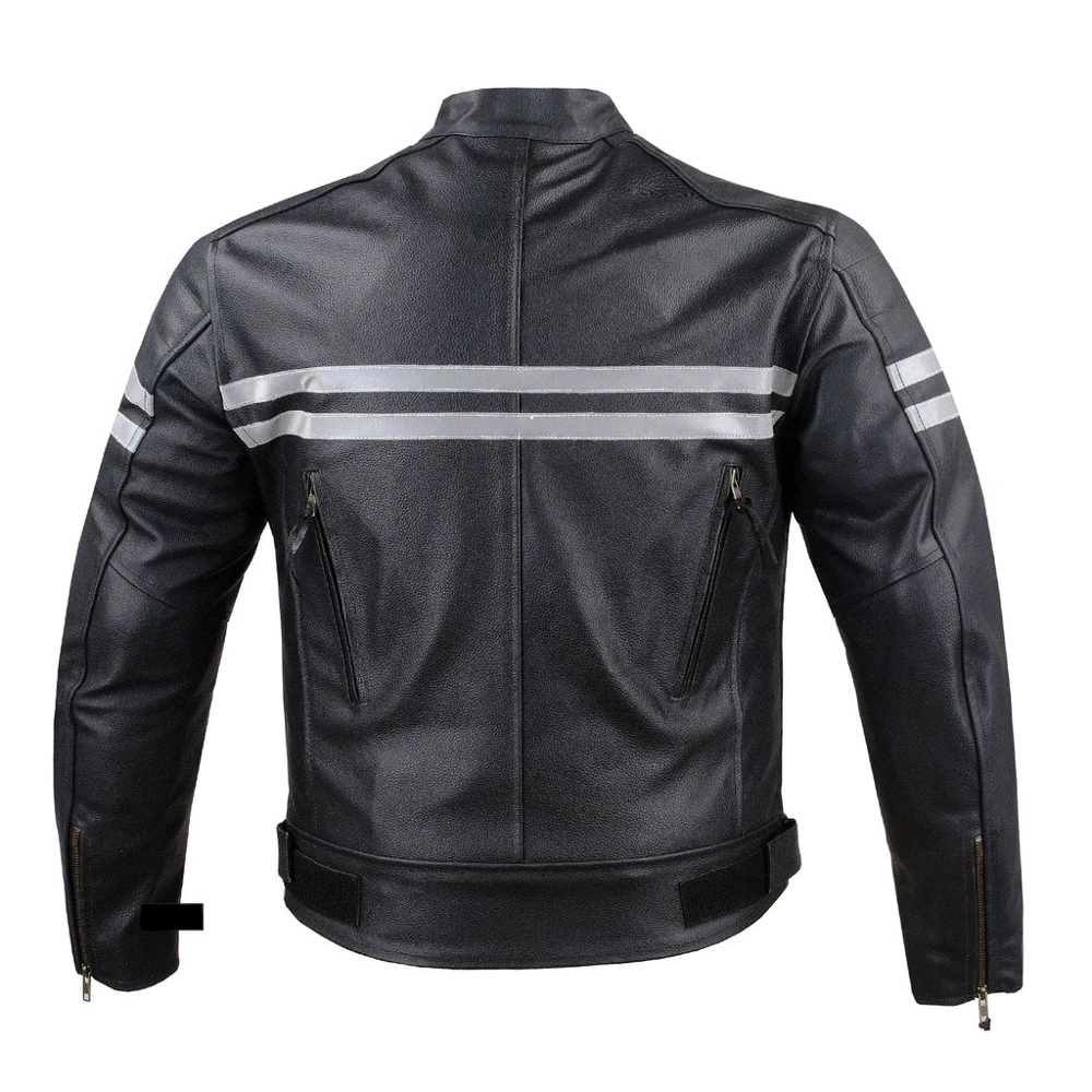 Men&#x27;s Genuine Leather Jacket Motorcycle Biker Safety Jacket