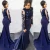 Import Mermaid Arabic Style Modest Navy Blue Long Sleeve Women Evening Dresses from China