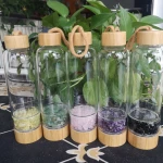 Mess Sale Glass Crystal Water Bottle Custom Logo Bamboo Crystal Energy Water Bottle