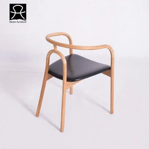 Modern Appearance Chinese Characters Zhuan Y Shape PU Seat Oak Armrest Wooden Dining Chair