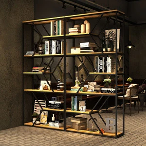 Modern creative wooden metal storage organizer shelf and bookcase for home decoration