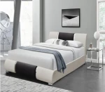 Modern Design Leather Sleigh Bed Decorated with High Gloss Chrome strips