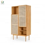 Modern Furniture Wooden Natural Rattan Bookcase