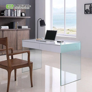 Modern home glass furniture white office computer table desk