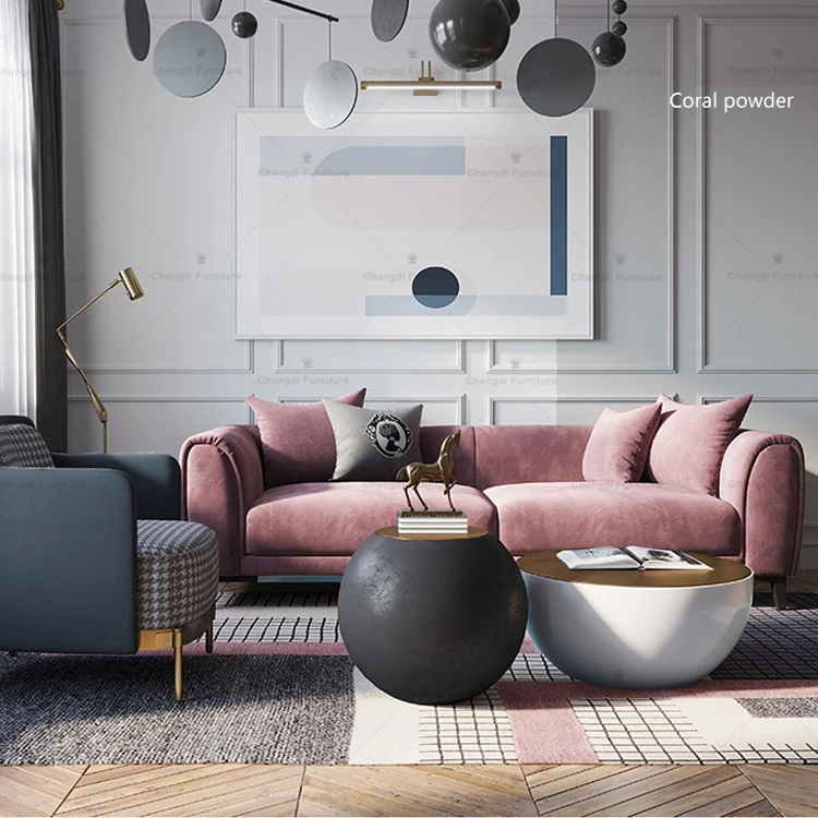Modern luxury blue velvet couch stainless steel legs living room sofa furniture