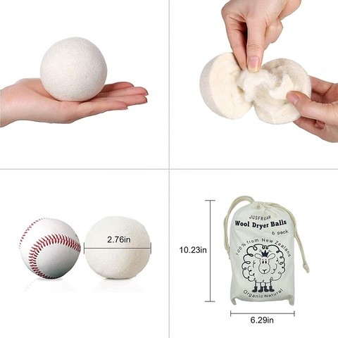 Natural Fabric Softener Handmade 100% Organic Wool Dryer Balls (6 Pack) Natural and Unscented