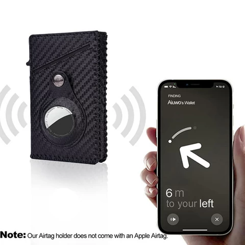 New business carbon fiber leather card holder wallet metal pop up aitag wallet with rfid wallets for men