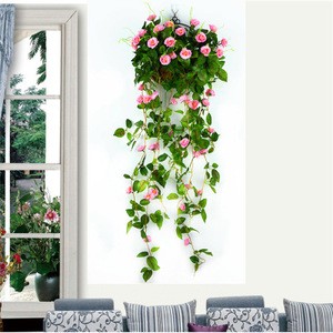 New Design Silk Rose Artificial Flowers Ivy Vine DIY Hanging Hanging Basket Flower with Green Leaves For Home Wedding Decoration
