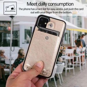New Designed Luxury Wallet Leather Mobile Phone Case With Card Slot and neck Strap for iPhone x 7 8 7p Black Brown Rose Gold